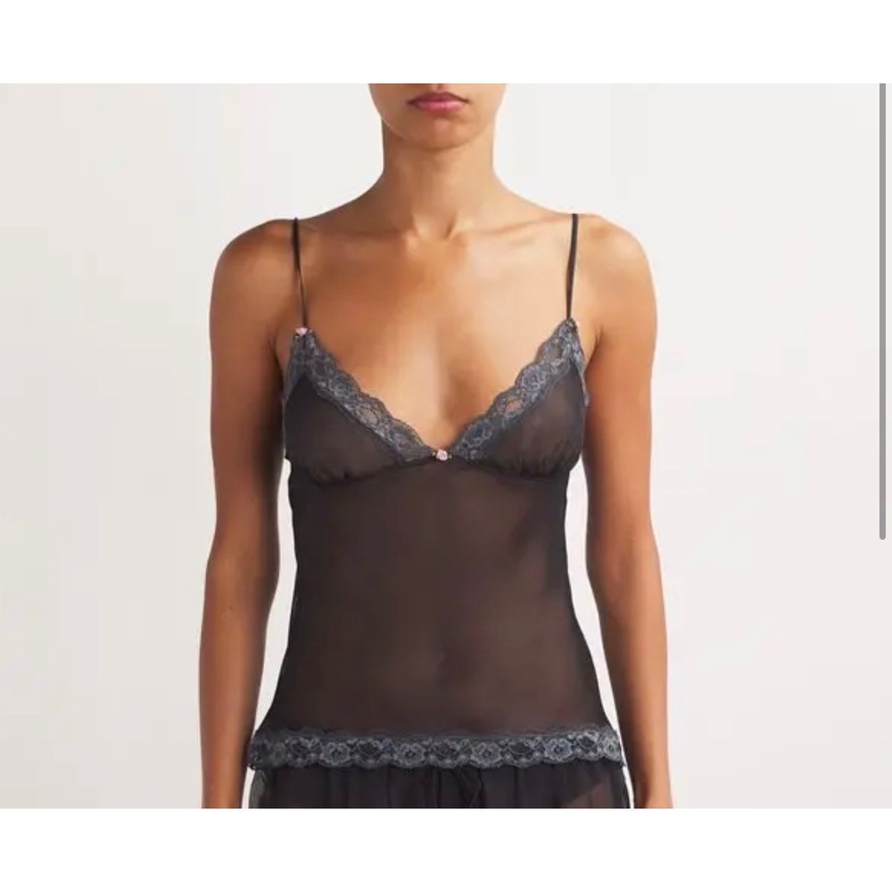 SKIMS Romance Lace Triangle Cami Onyx Multi Black Silk Chiffon Rosette Small Top